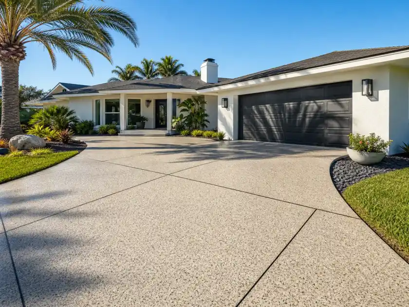 Pirate Cove Epoxy Sealed decorative concrete driveway in Largo Florida